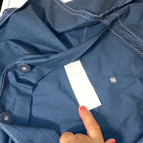 WEST ELM Navy Blue White Embroidered Stitching Nautical Pillow Sham Standard - Picture 7 of 8